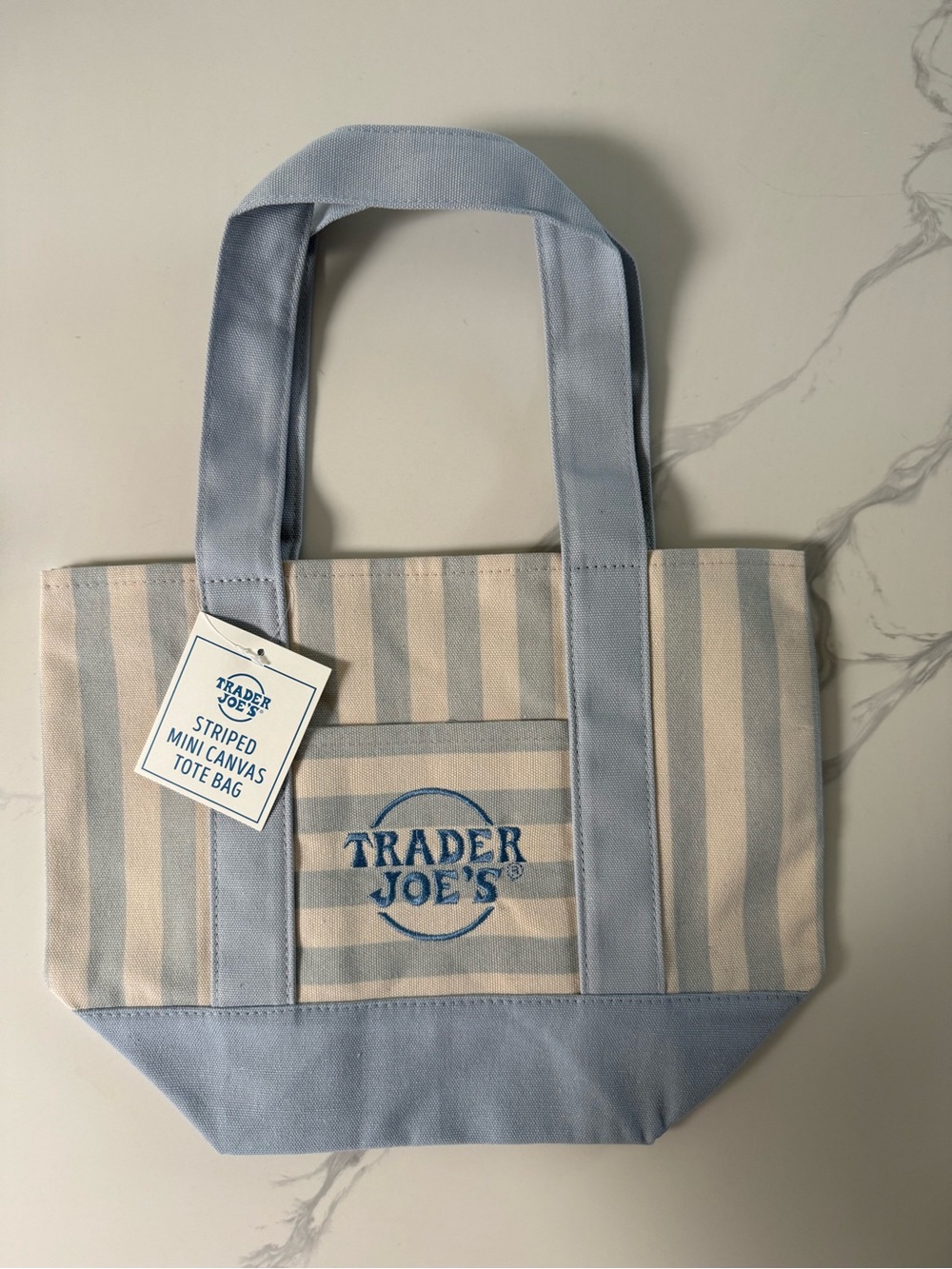 Trader Joe's Light Blue Striped Canvas Tote